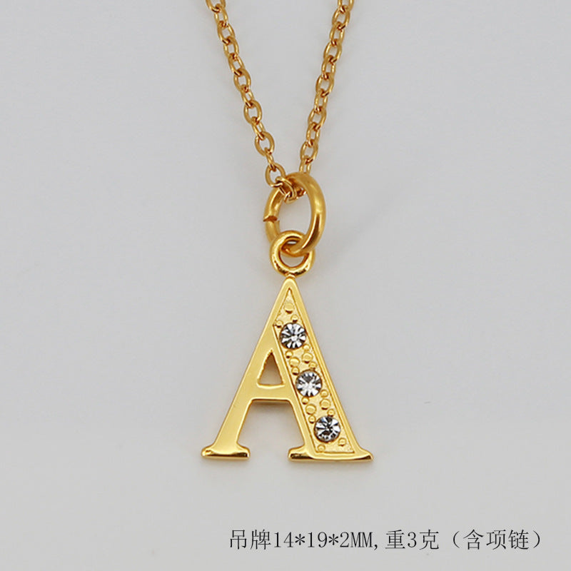 Wholesale Titanium Steel Diamond Letter Necklace Clavicle Chain