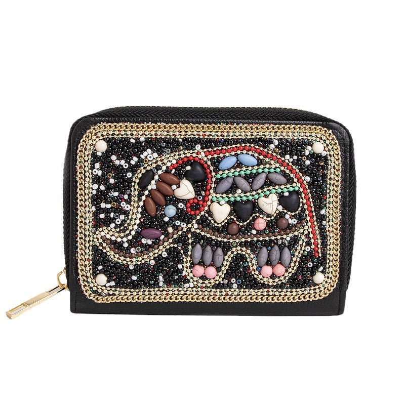 Wholesale Heavy Industry Boho Style Rice Beads Butterfly Flower PU Clutch Bag