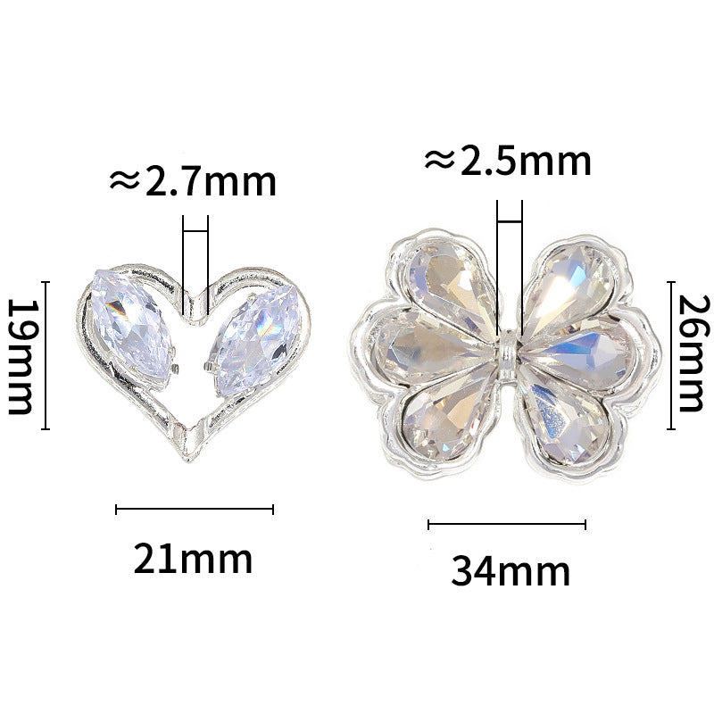 Wholesale 10pcs Alloy rhinestone heart bow through-hole beads
