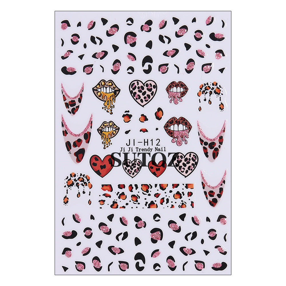 Wholesale 3pcs/pack Leopard print glitter nail stickers