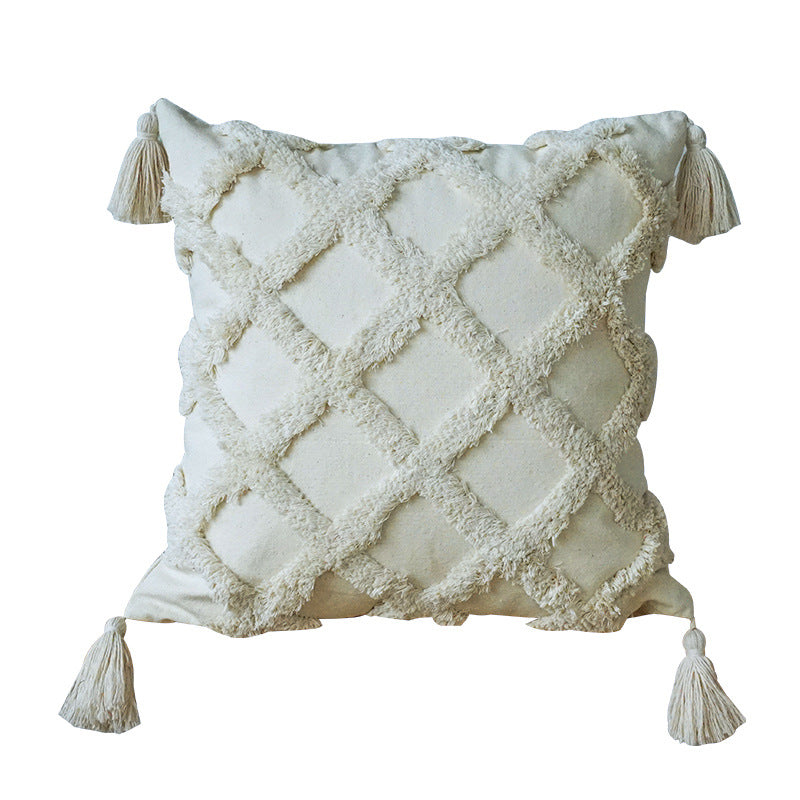 Wholesale Canvas Diamond Bohemian Tufted Fringed Throw Pillow Cover