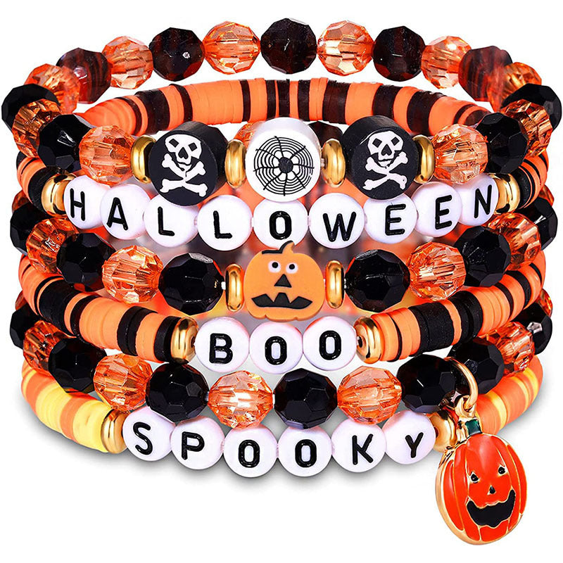Wholesale 50PCS Acrylic Halloween Skull Pumpkin Lantern Set Soft Clay Bracelet