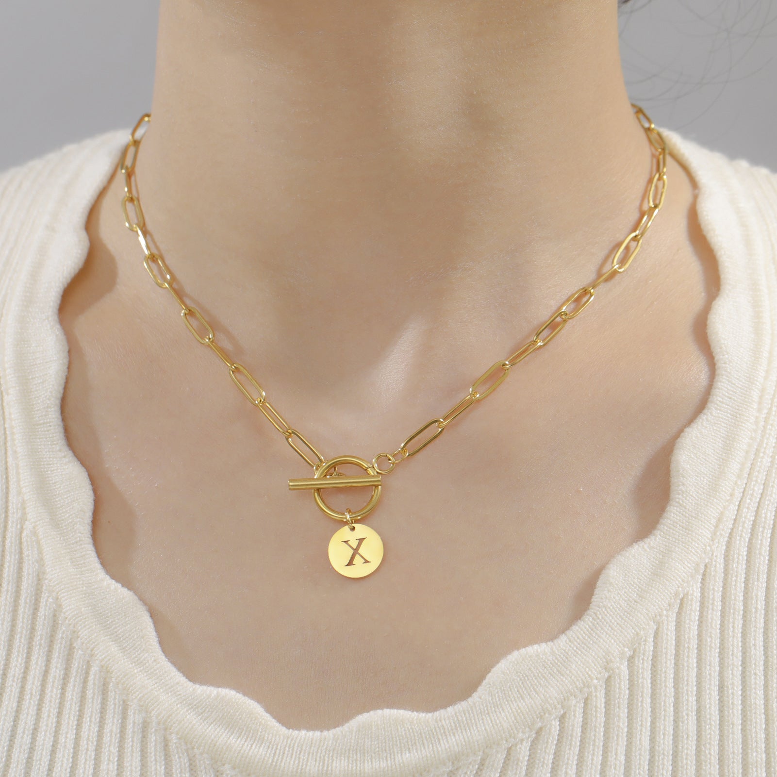 Wholesale ins304 stainless steel 26 letter pendant necklace