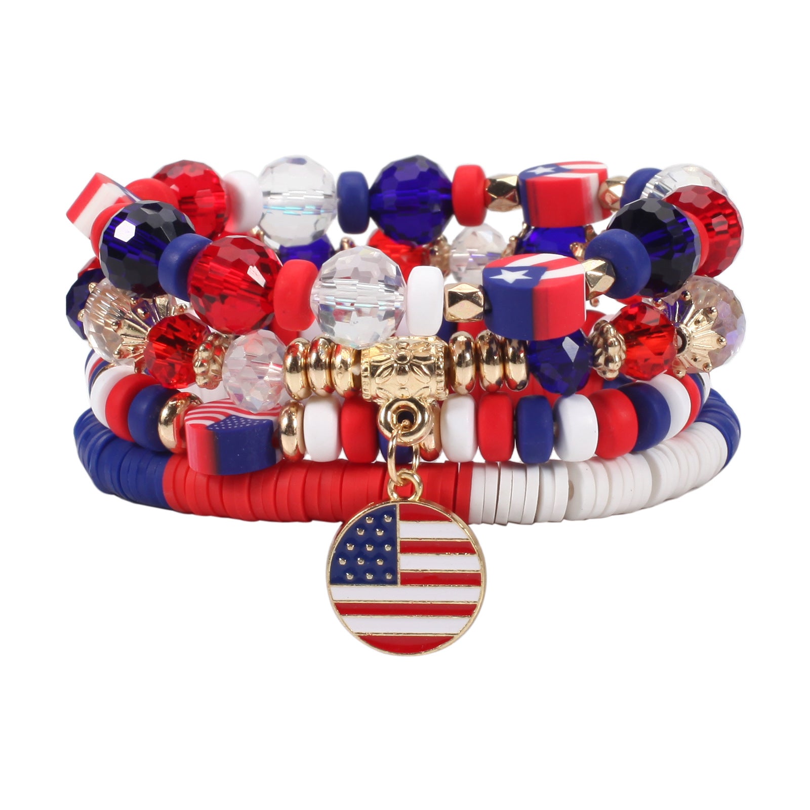 Wholesale American Independence Day Multi-layer Beaded Elastic Bracelet