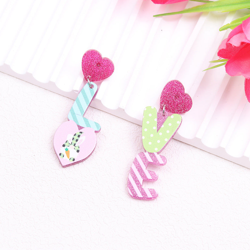 Wholesale Easter rabbit colored printed Easter egg acrylic earrings