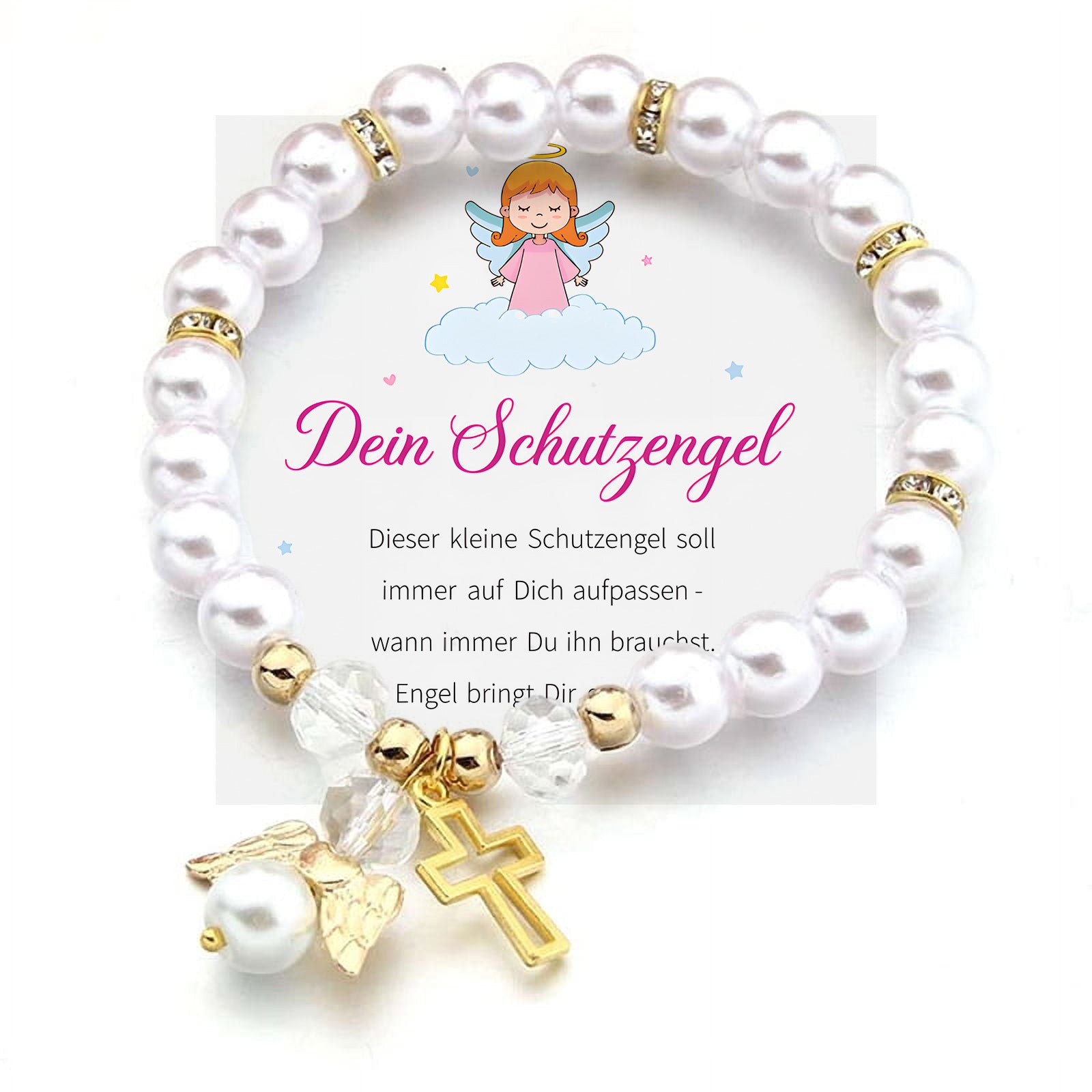 Wholesale White and pink pearl bracelet heart wings diamond bracelet