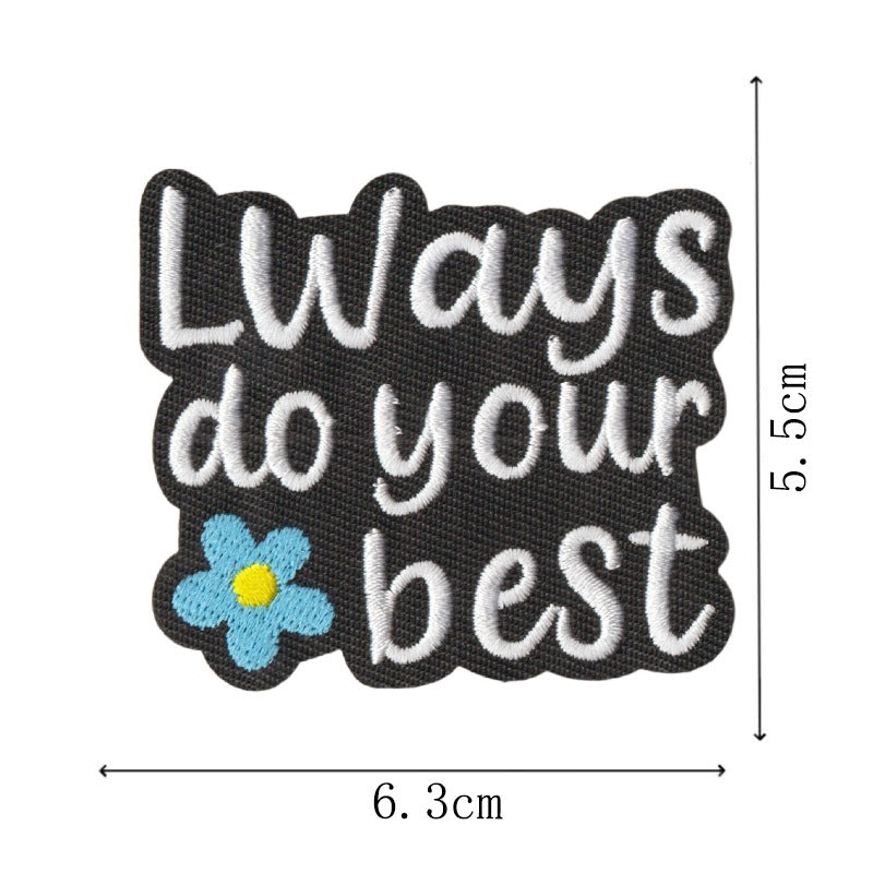 Wholesale Boutique Rainbow Heart Inspirational Quote Iron On Patches Black White Embroidered Appliques For ets Polyester Cotton Set Of 9