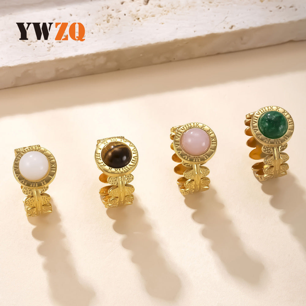 Wholesale Stainless Steel Gemstone Open Roman Numeral Ring