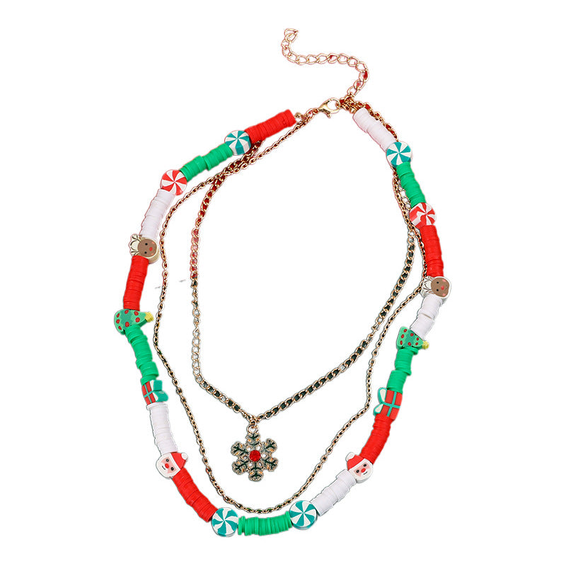 Wholesale Christmas Reindeer Soft y Beaded Choker Necklace Multi Layer Bell Pendant Fashion Layering Jewelry Gift