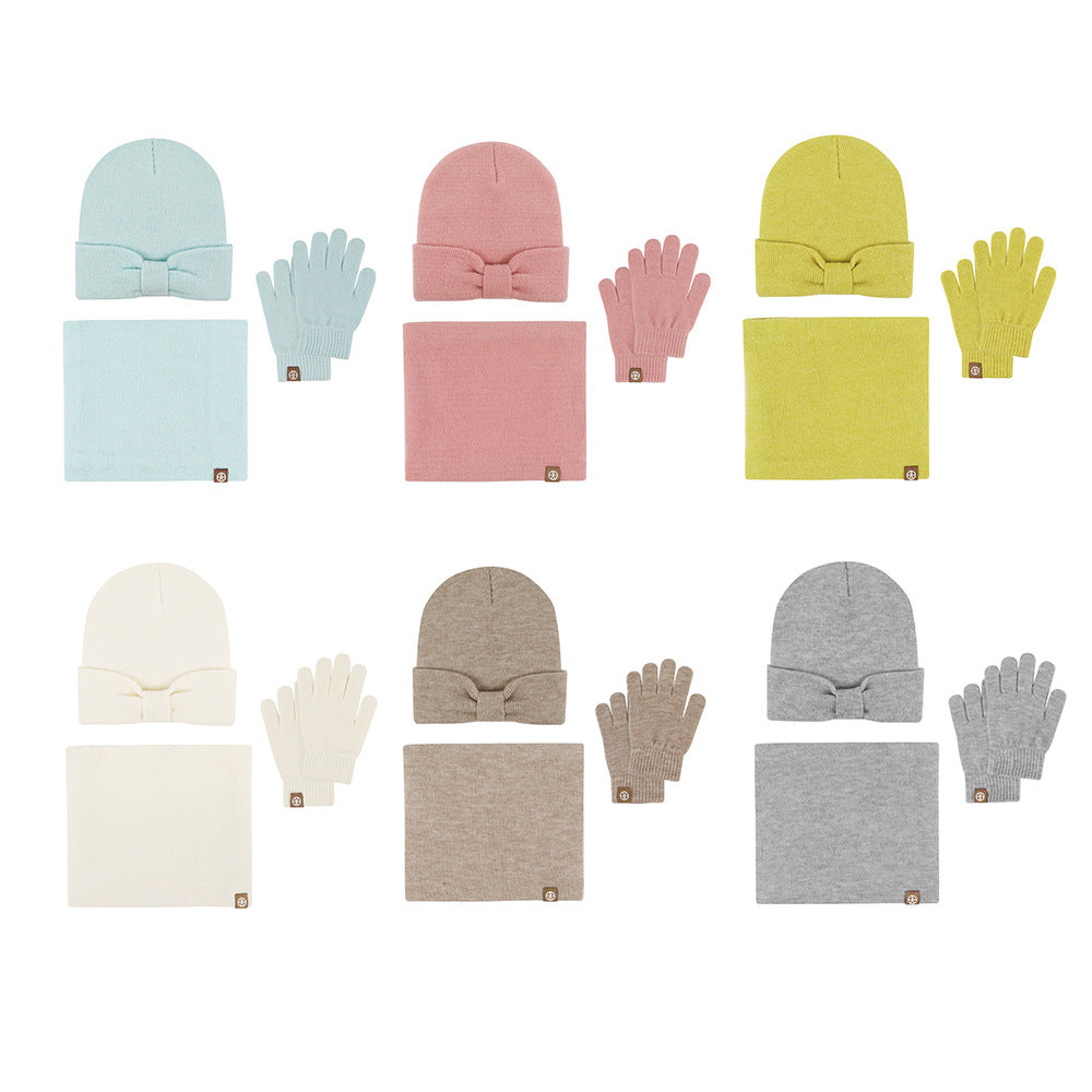 Wholesale Children's Hat Bow Baby Hat Scarf Gloves Set