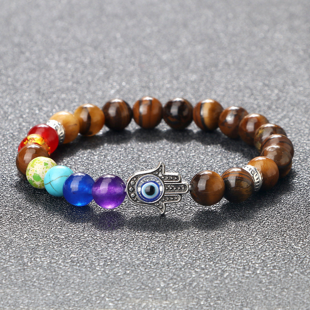 Wholesale Spaced Buddha Hand Alloy Spacer Eye String Colorful Stone Bracelet