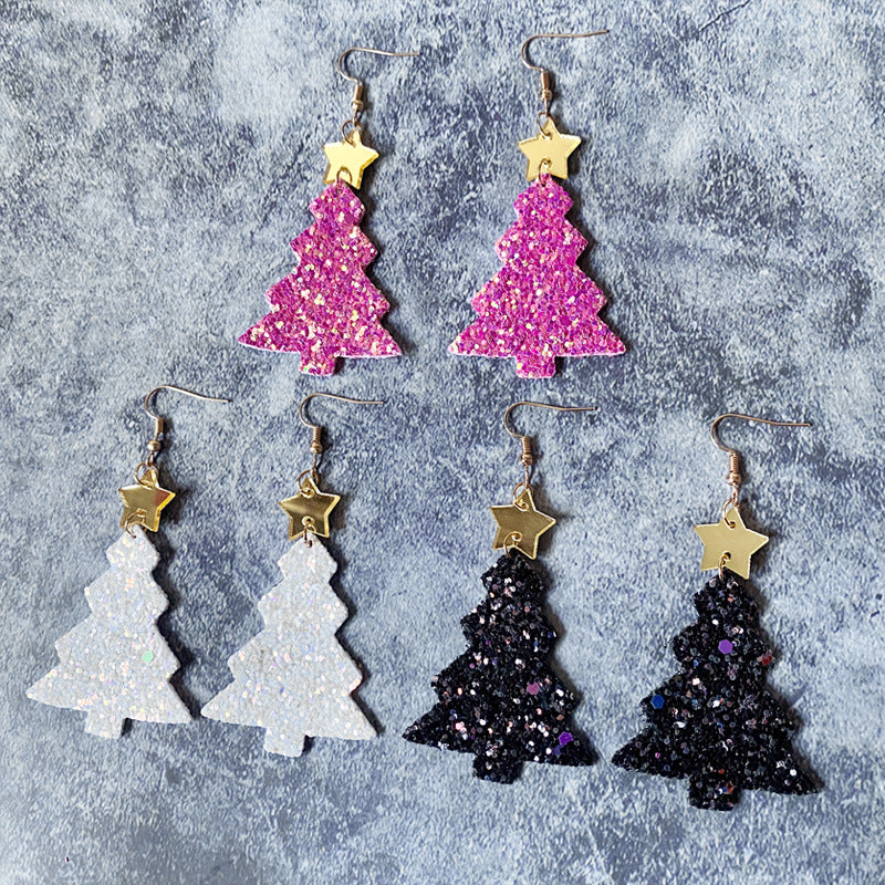 Wholesale Christmas Glitter Gretel Leather Acrylic Earrings