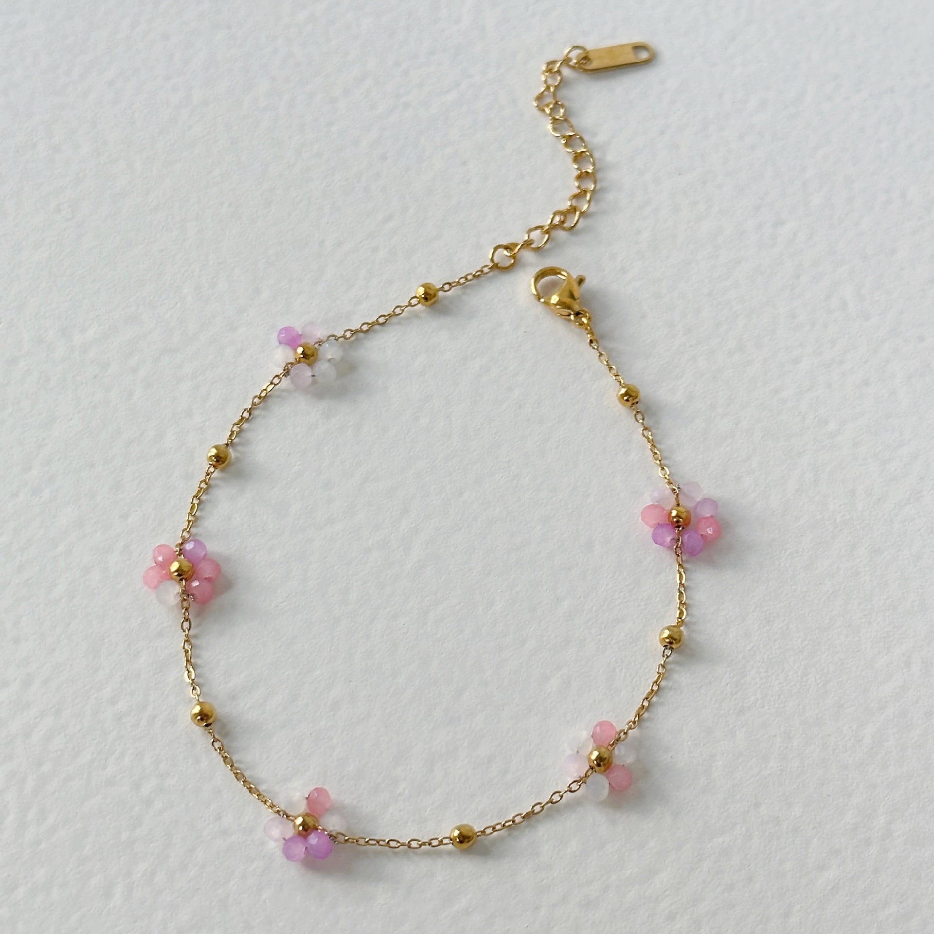 Wholesale Titanium Steel Colorful Pink Flower Necklace Waist Chain Anklet Set