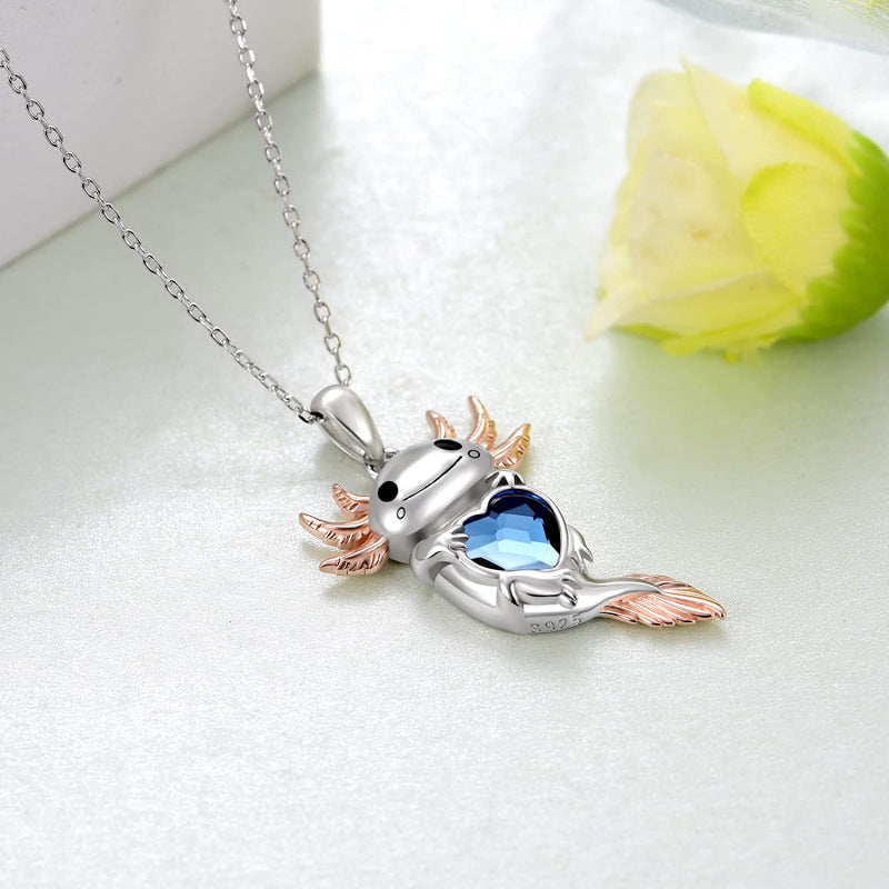 Wholesale  cute pink salamander hand holding love pendant clavicle chain female