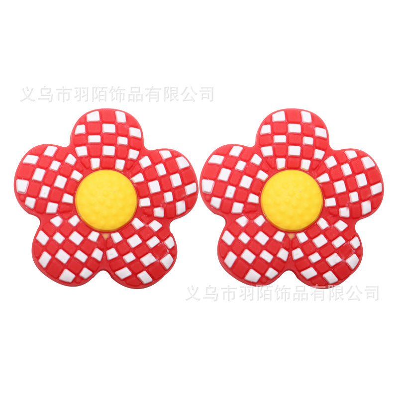 Wholesale 20pcs Checkerboard Flower Silicone Beads