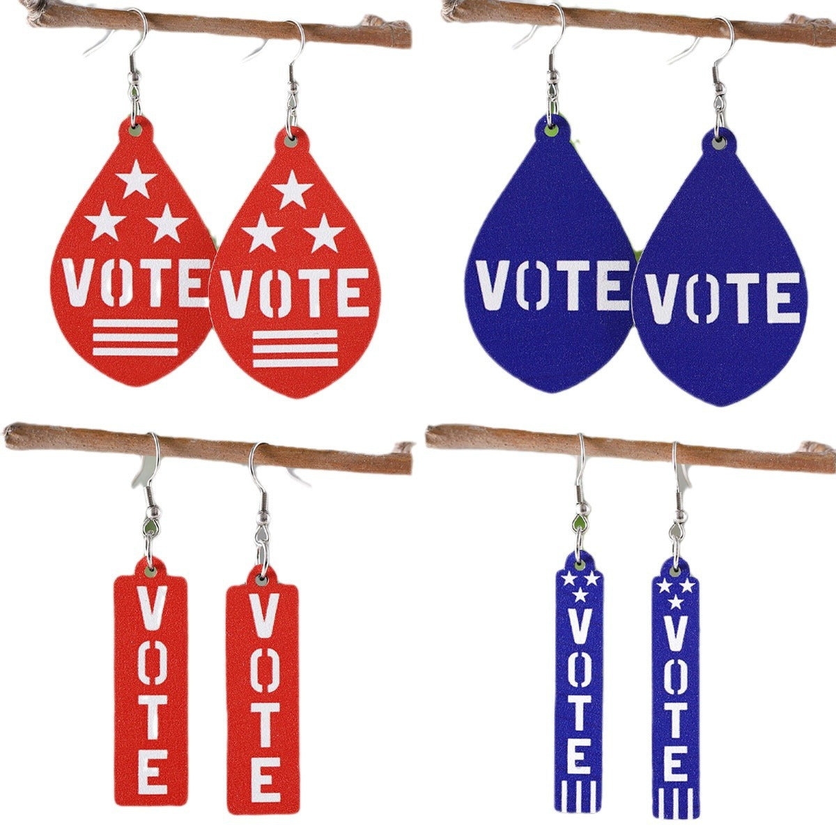 Wholesale Independence Day Personalized Double Sided Round Wooden Chip Earrings