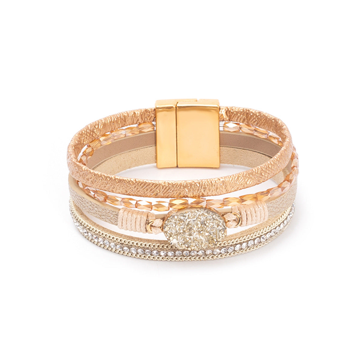 Wholesale Crystal Studded Vintage Ethnic Style Beaded Leather Bracelet