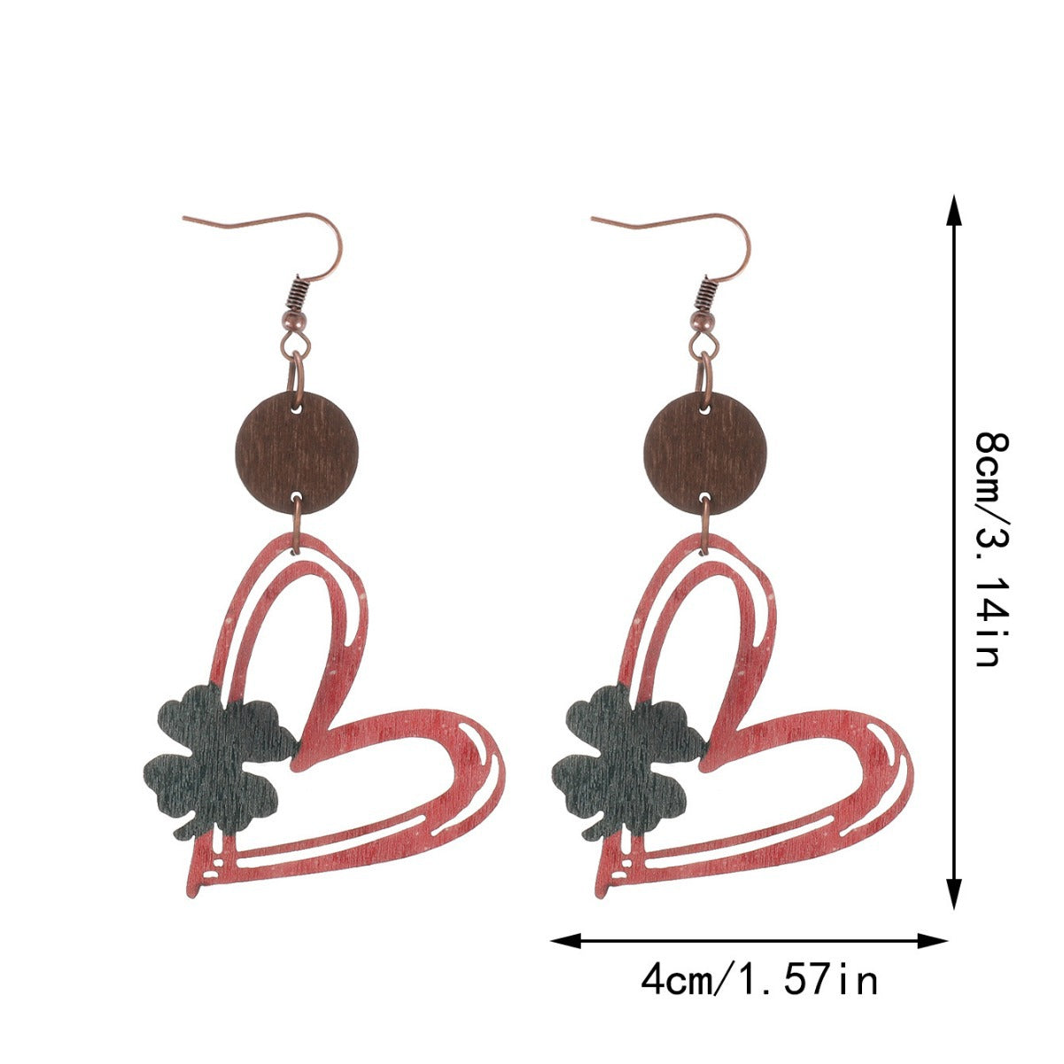 Wholesale Valentine's Day Love Hollow Four Leaf Grass Wooden Earrings