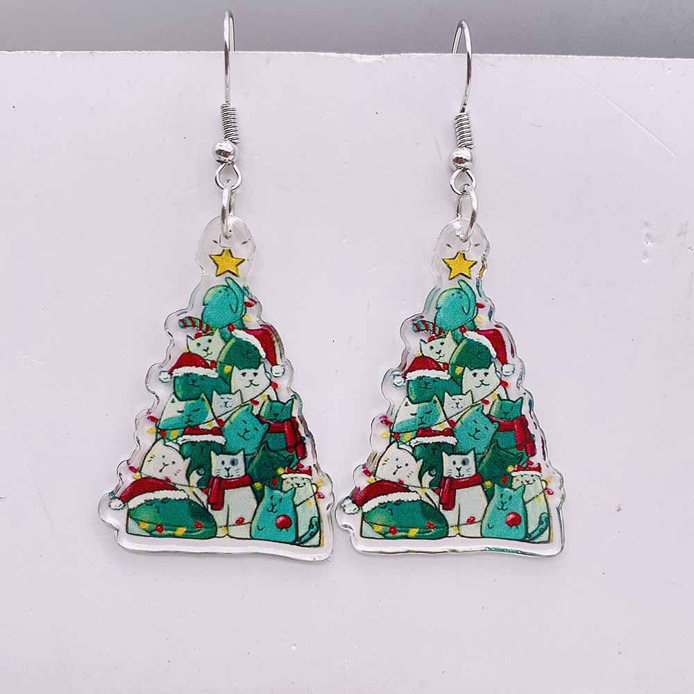 Wholesale Christmas Leopard Print Red Plaid Christmas Tree Acrylic Earrings