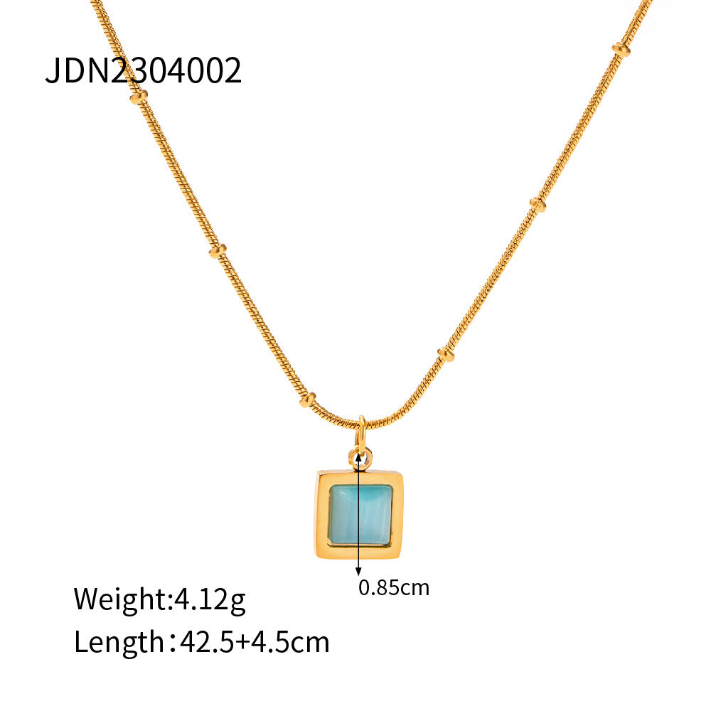 Wholesale Stainless Steel Opal Square Necklaces