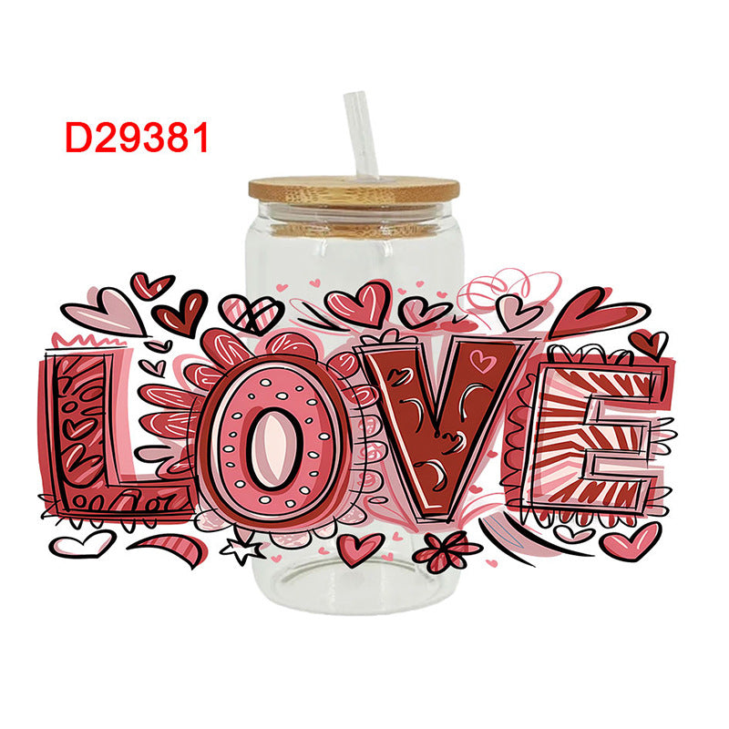 Wholesale Red Love Cartoon Valentine's Day 16oz Cup UV DTF Wraps