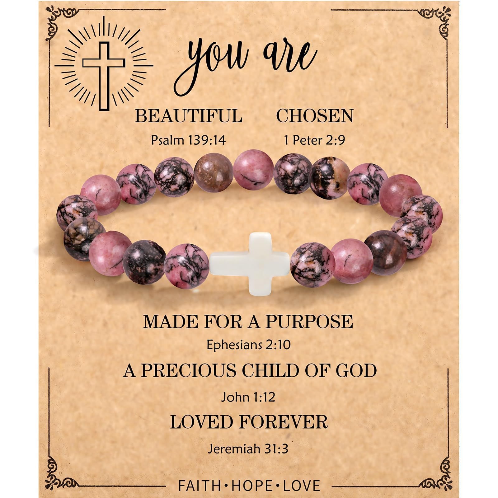 Wholesale Pink Zebra Stripe Amethyst Cross Bracelet