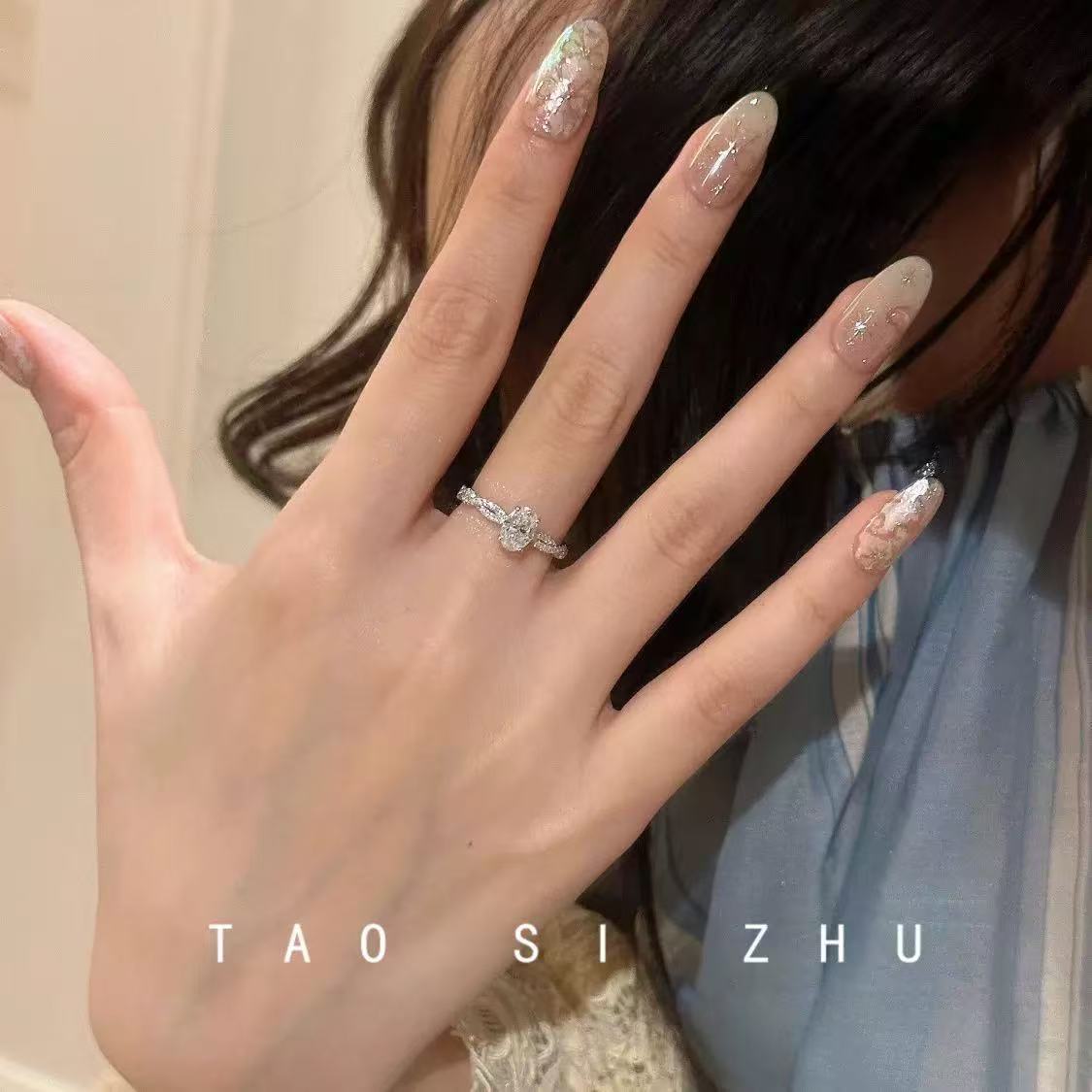 Wholesale Double layered micro inlaid zircon spiral opening ring