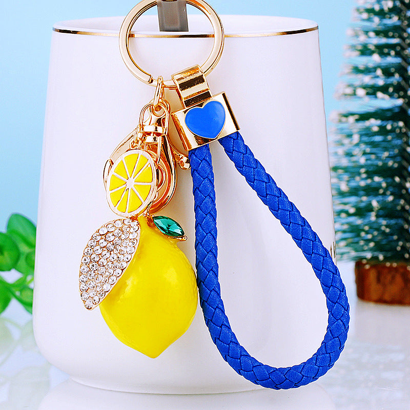 Wholesale Rhinestone Lemon Design Car Keychain Bag Charm Trendy Gift Accessory