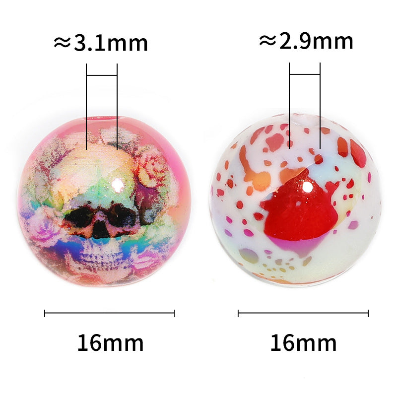 Wholesale 100pcs Bloody Rose Skull Printed Beads