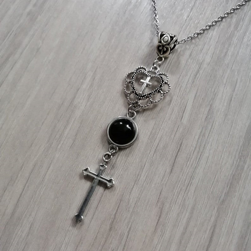Wholesale  new cross necklace pendant, agate, black, stone, heart-shaped