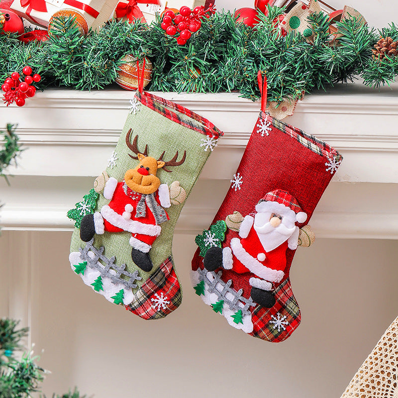 Wholesale Large Size Christmas Stockings Fence Hangings Burlap Gift Bags Christmas Tree Decorations