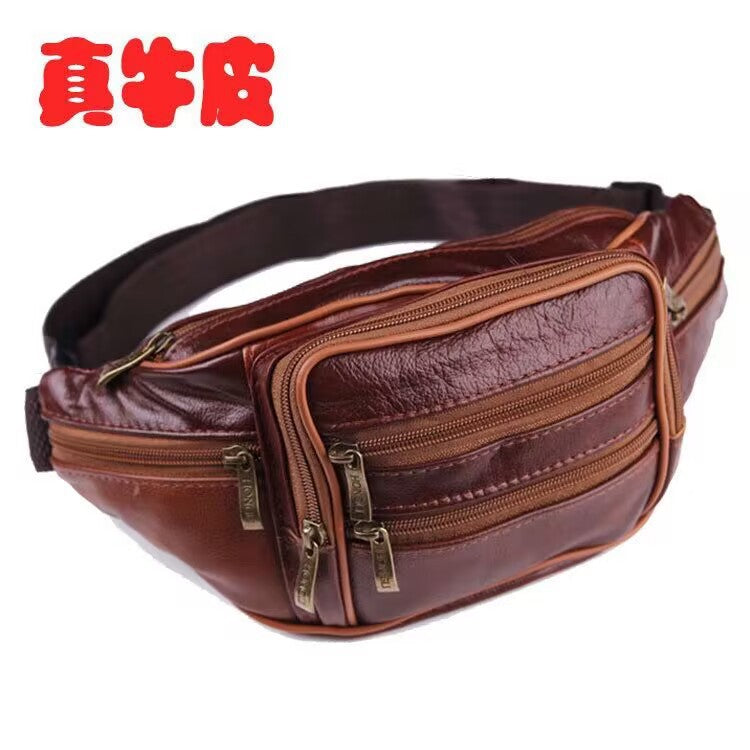 Wholesale Men's genuine leather waist bag multifunctional waterproof waist bag mobile phone bag