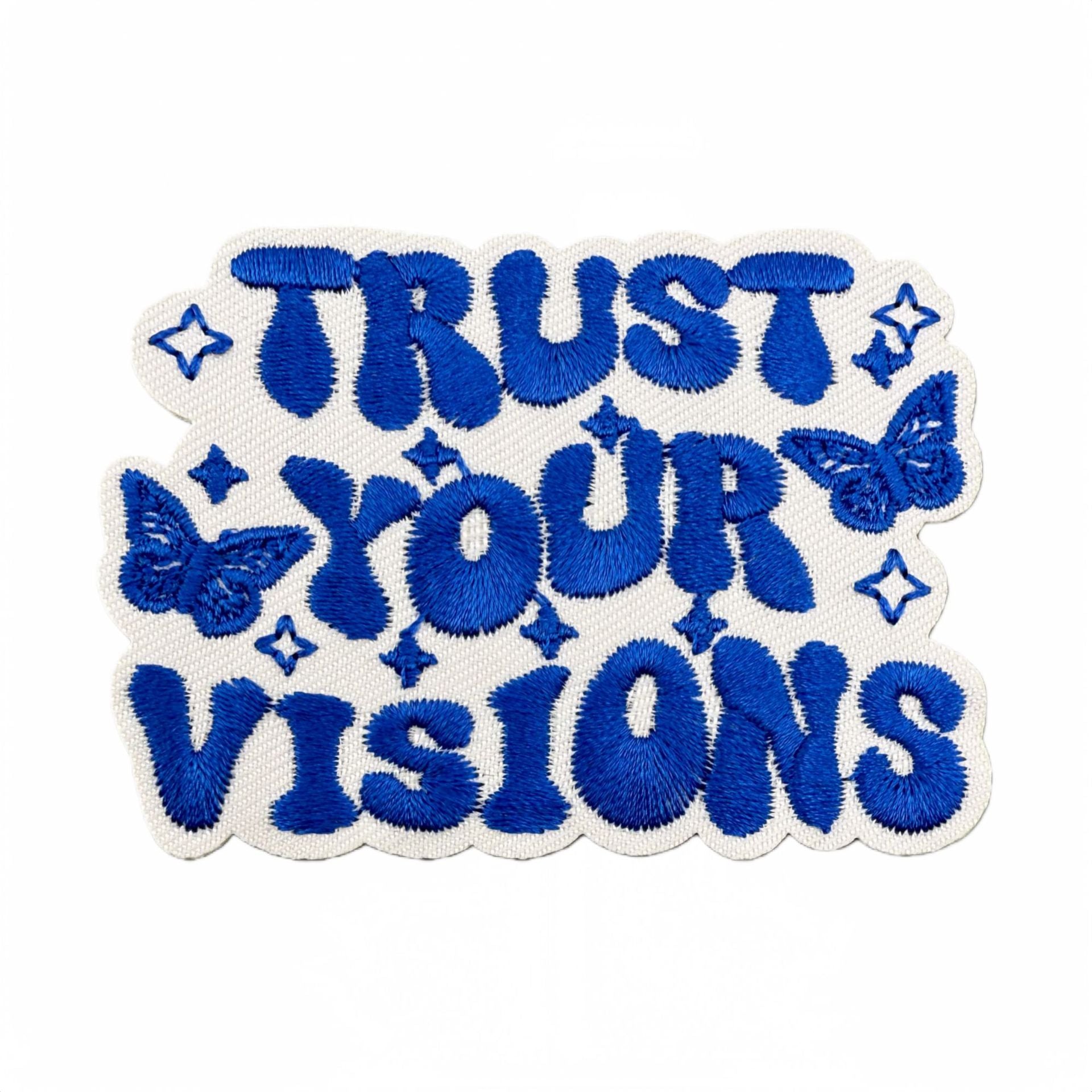 Wholesale Blue Embroidered Iron On Patch Positive Energy Saying DIY Fashion Accessory For Clothing Bags