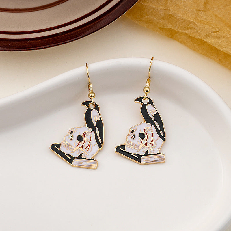 Wholesale Halloween Rose Flower Skull Cartoon Mushroom Butterfly Alloy Earrings