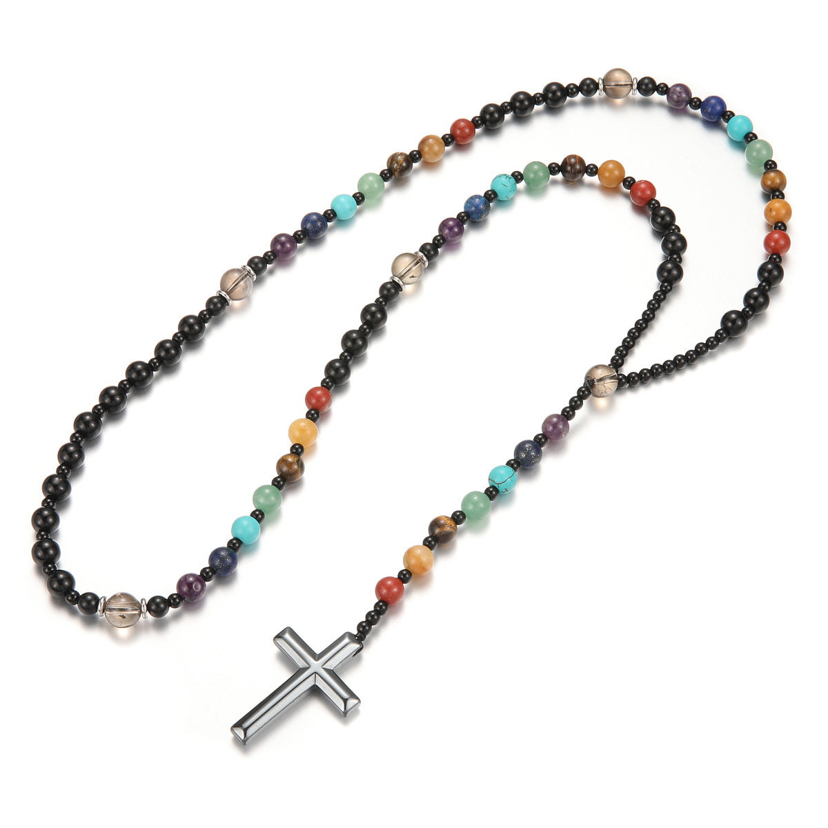 Wholesale Fashionable Women S Colorful Natural Stone Bead Cross Necklace For Daily Casual Jewelry Accessory