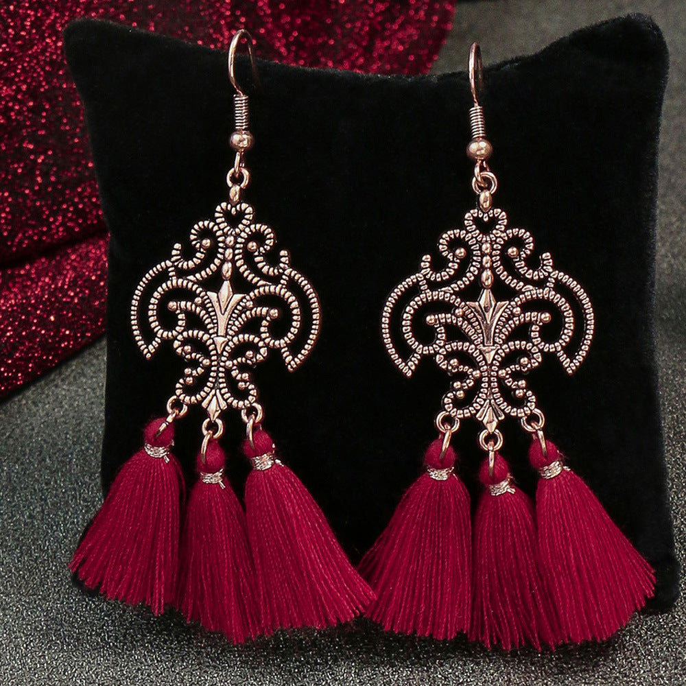 Wholesale Bohemian Red Vintage Tassel Dream Catcher Earrings