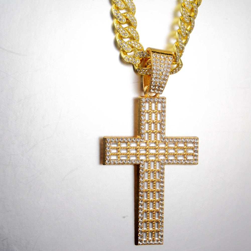 Wholesale Modern Gold Rhinestone Cross Pendant Necklace Clavicle Chain Fashion Jewelry For Gift And Boutique Resale