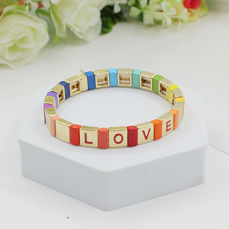 Wholesale Bohemian Alphabet Stretch Alloy Bracelet