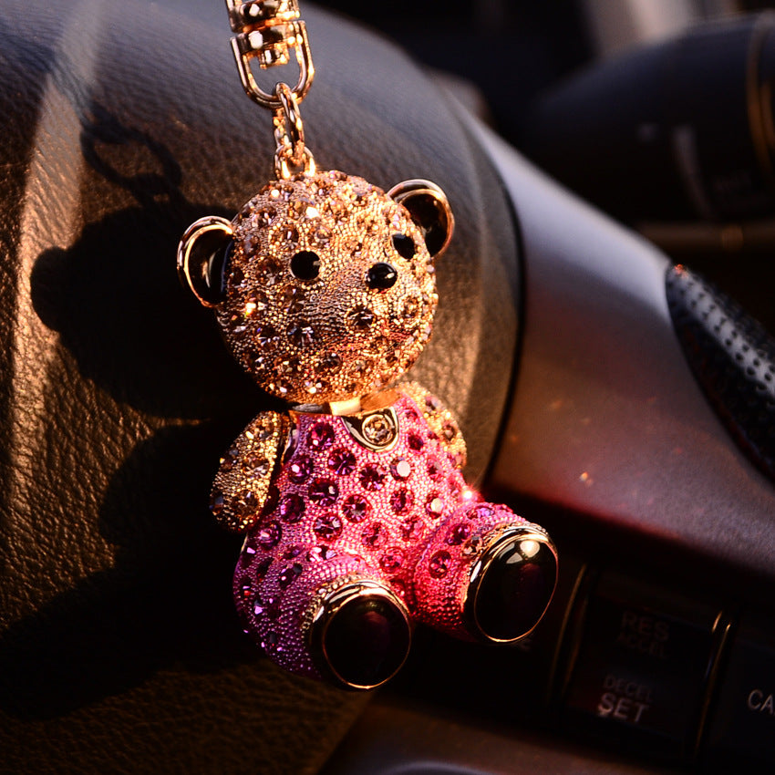 Wholesale Stylish Rhinestone Bear Keychain Car Key Accessory Bag Charm Champagne Zinc Alloy Wedding Gift For Resale