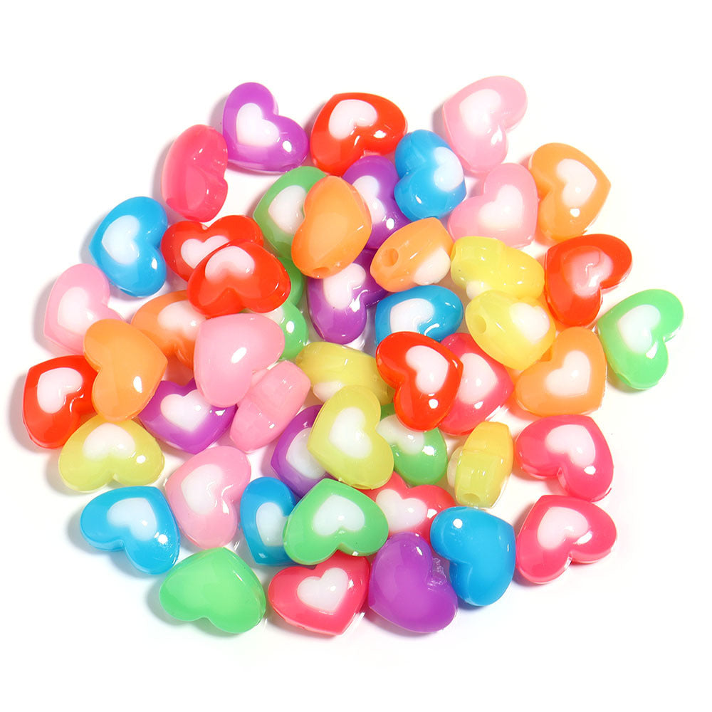 Wholesale 10pcs Jelly colored double-layer heart-shaped acrylic beads
