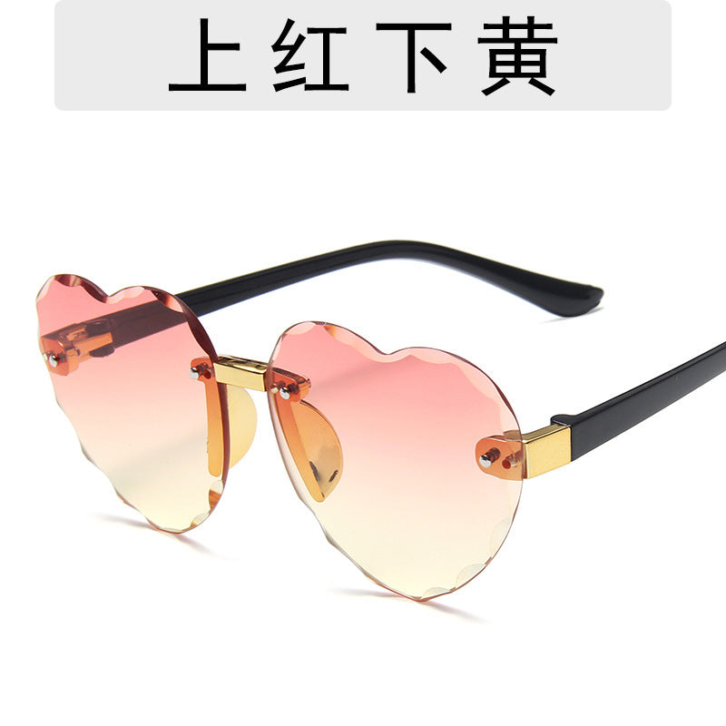 Wholesale Children's Cut Edge Frameless Ocean Film Gradient Peach Heart Sunglasses