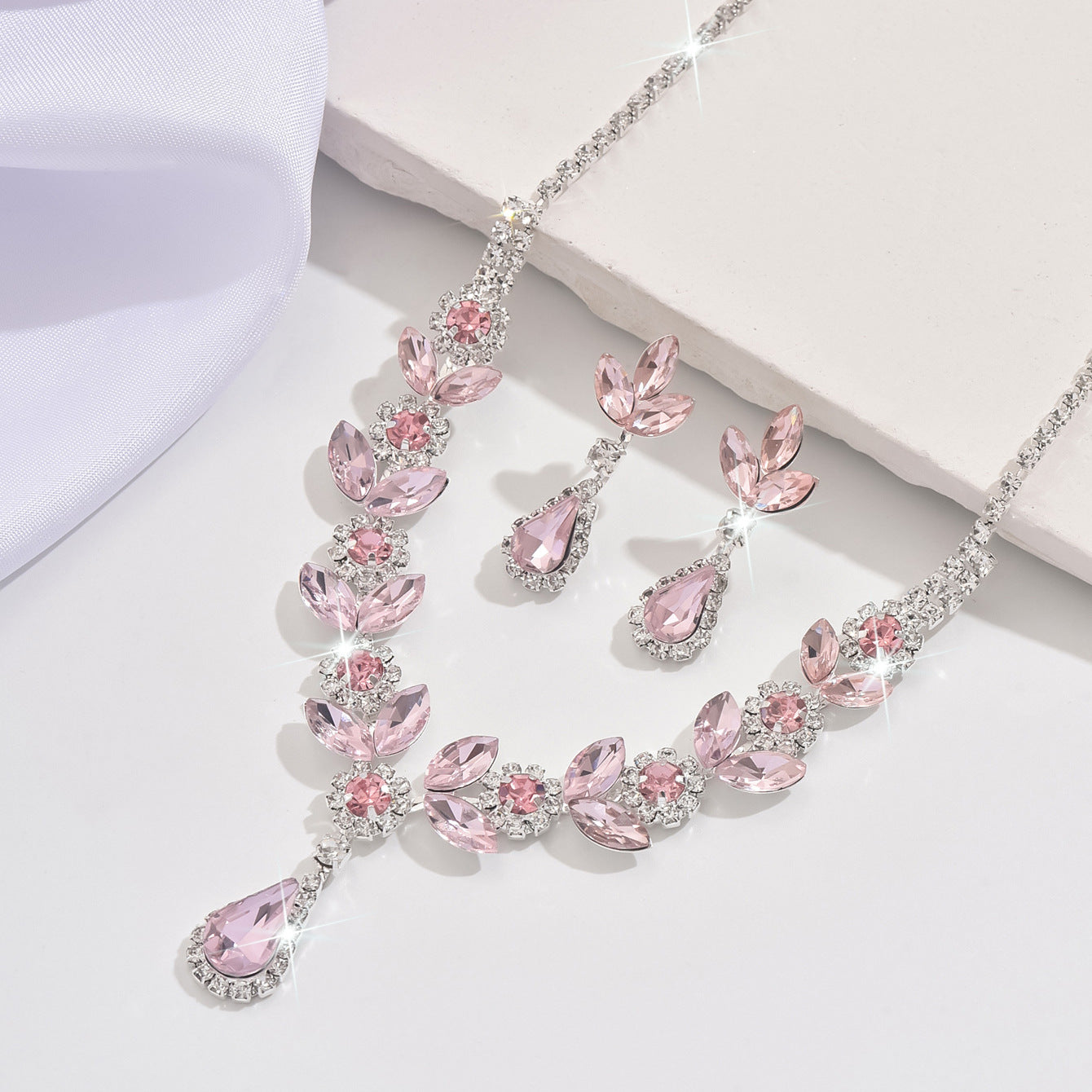 Wholesale Crystal Purple Rhinestone Necklace Earrings