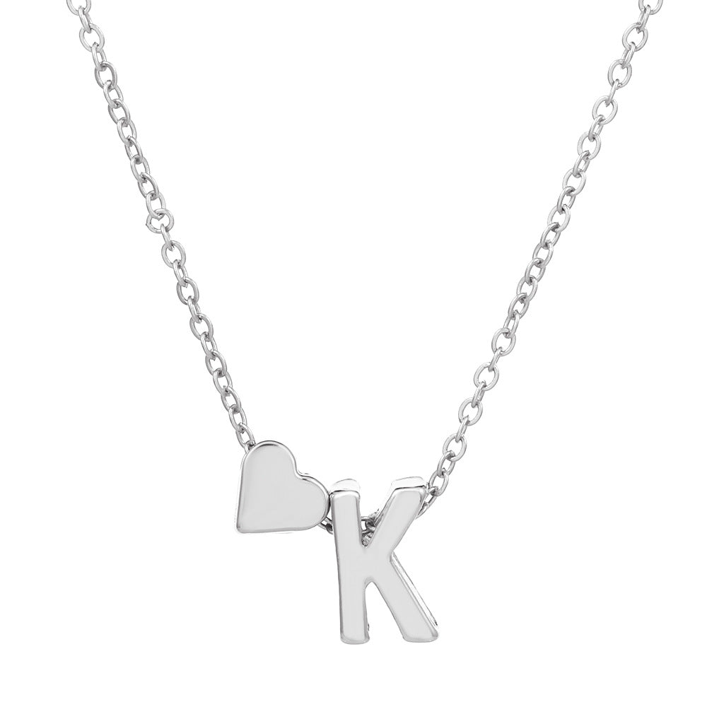 Wholesale love 26 English letters creative heart-shaped short clavicle chain
