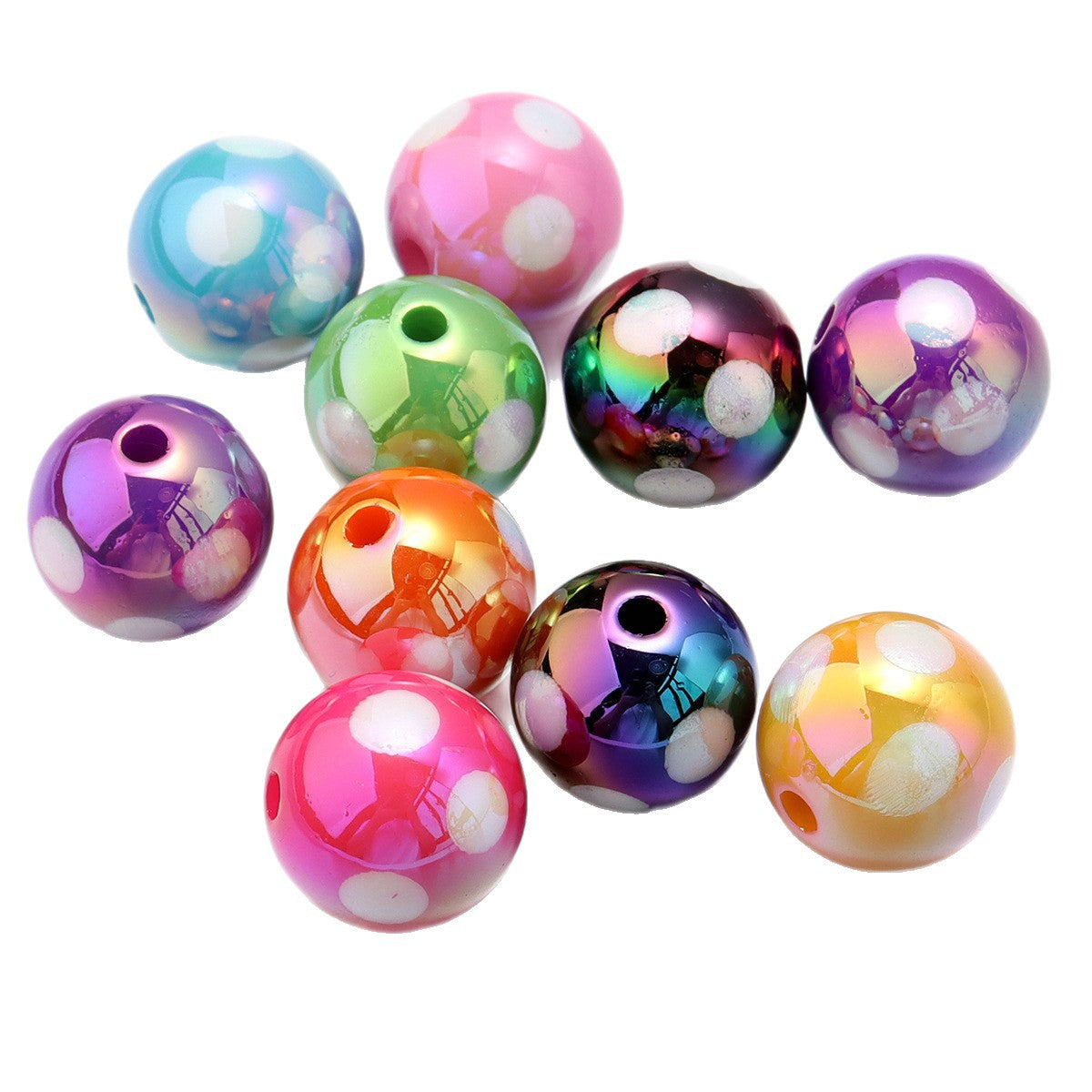 Wholesale Color coated straight hole printed acrylic round beads