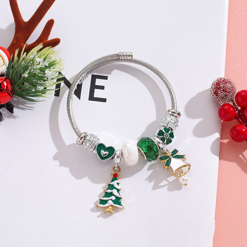 Wholesale Stainless Steel Christmas Tree Elk Snowflake Alloy Charm Beaded Bracelet