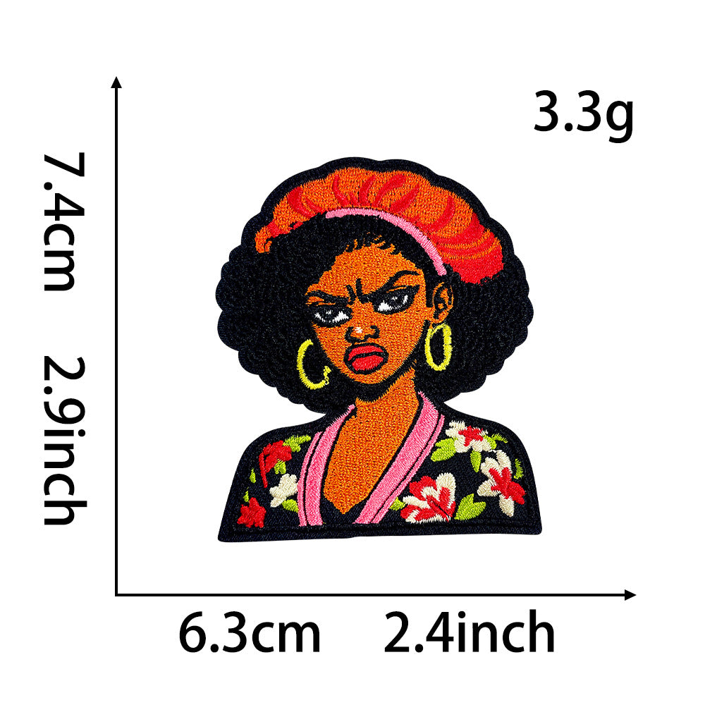 Wholesale Funny Black Girl Pajama Embroidered Patch Sequin Iron On Adhesive Back For Coat Decoration