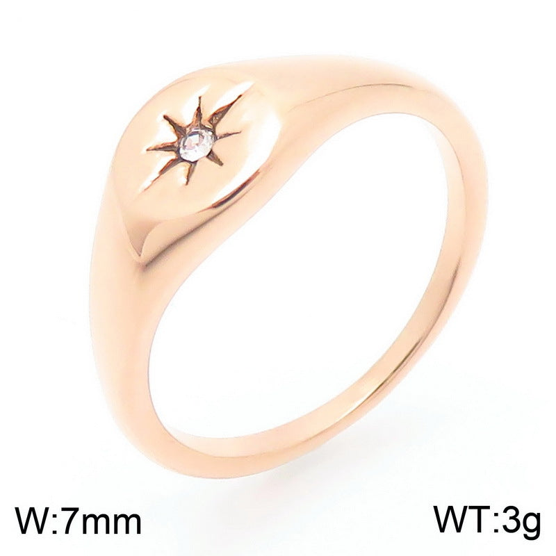Wholesale Cold Style Oval Polished Diamond Eight-pointed Star Stainless Steel 18K Gold-plated Rings