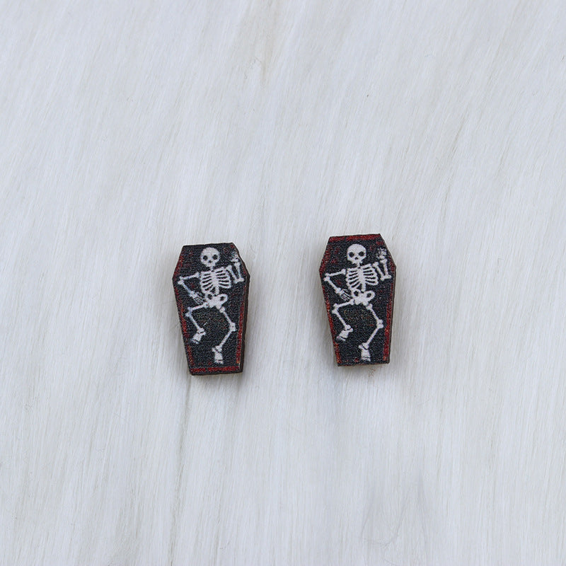 Wholesale Skull Spider Ghost Wood Earrings