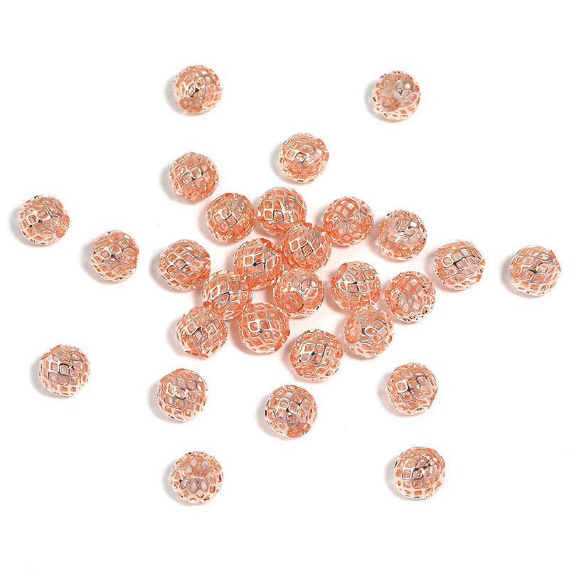 Wholesale 10pcs Full Copper Round Hollow Small Gold Beads Large Mesh DIY Beads