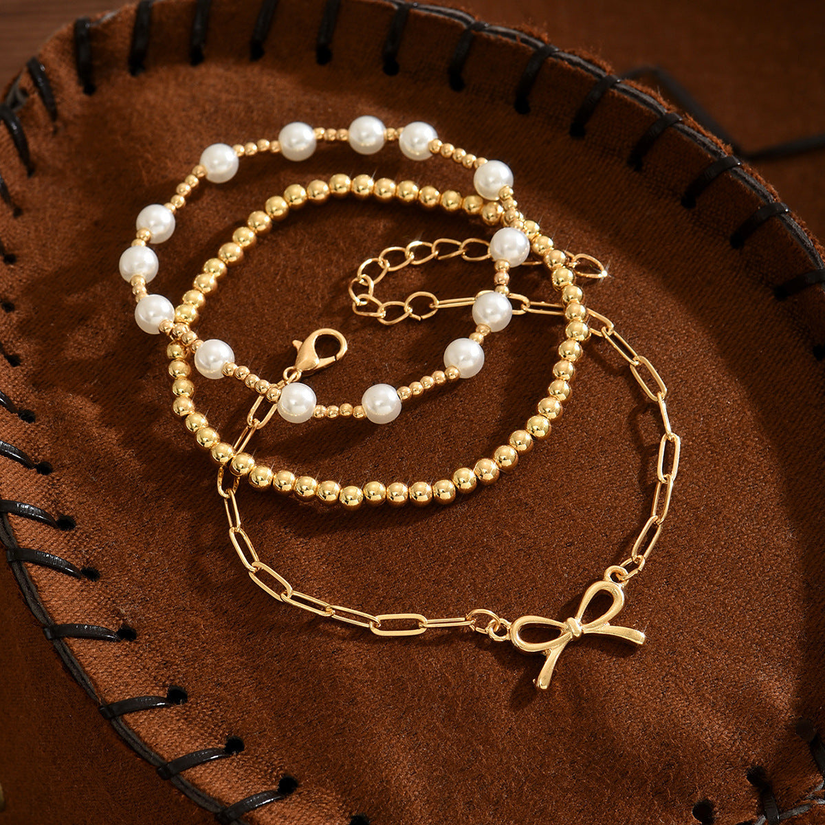 Wholesale Minimalist Bow Star Faux Pearl Bracelet Set Trendy Women S Layering Jewelry Accessory Boutique Resale Gift